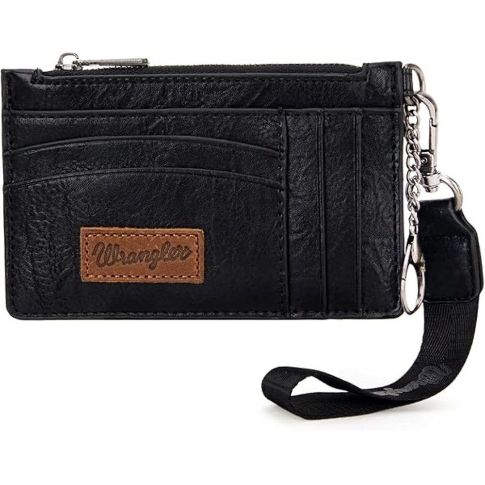 Wrangler Black Card Holder with Brown Patch